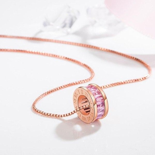 Collar Con Colgante De Oro Rosa Y Circonita De Cristal De Alta Calidad En Plata De Ley 925 Para Mujer, JoyeríA De Moda, Longitud De 45 Cm-image