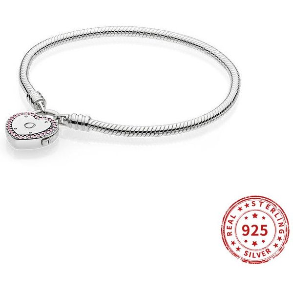 Pulsera De Cadena De Serpiente Con Forma De CorazóN Rosa De Plata Esterlina 925 AutéNtica, Compatible Con Dijes Originales Para Mujer, JoyeríA, Regalos De Fiesta 20Cm White-image