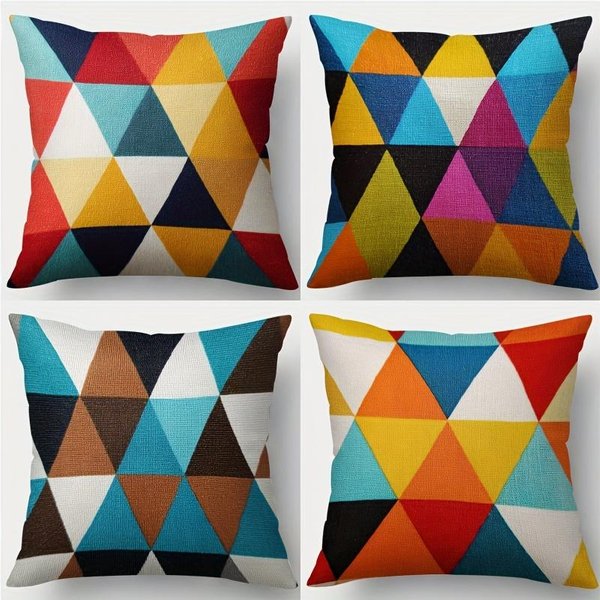Funda De Almohada De Patchwork Triangular De Colores Impresa Por Ambos Lados Felpa Corta Adecuada Para Salas De Estar Dormitorios Funda De CojíN Decorativo 35X35Cm Black-image