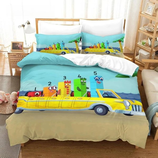 Zestaw PośCieli Z Blokami Liczbowymi Z KreskóWek Poszewka Na KołDrę Zestaw PośCieli Poszewka Na Poduszkę KołDra King Queen Size ChłOpcy DorośLi 173X218Cm-image