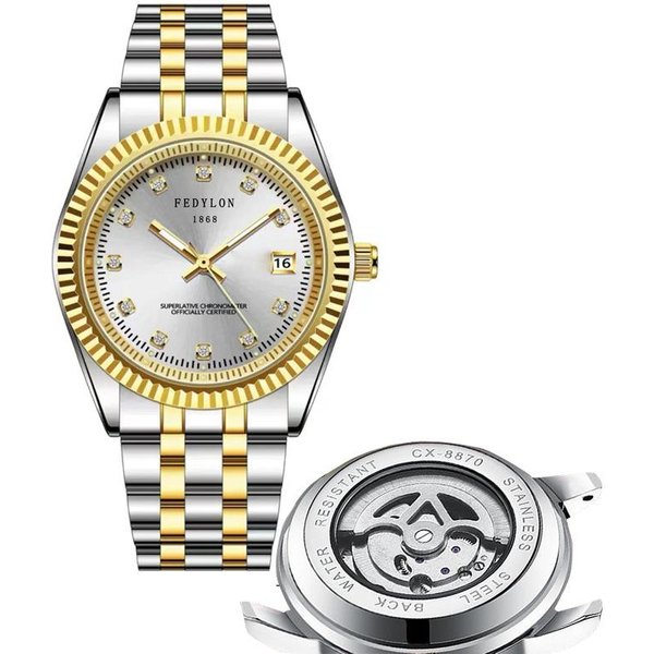 Zegarek Mechaniczny Tourbillon W PełNi Automatyczny Zegarek Niemechaniczny Zegarek MęSki Wodoodporny Luminous Zegarek Z Paskiem Stalowym Zegarek MęSki , Beige-image