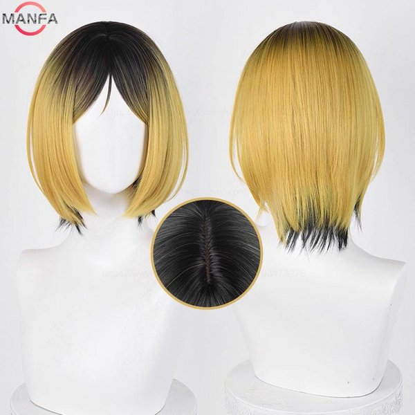 2 Estilos Peluca Cosplay Kenma Kozume Anime Kozume Kenma Pelucas Negras Amarillas Cortas Cabello SintéTico Resistente Al Calor Pelucas + Gorra Para Peluca Black-image