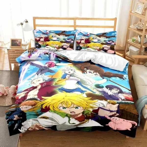 Juego De Cama Individual De Anime 3D The Seven Deadly Sins Todas Las Temporadas Juego De EdredóN Cubierta De EdredóN Doble King Cubierta De EdredóN AU Double 180X210Cm-image