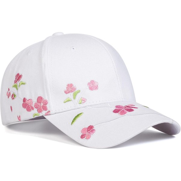 1 Sztuka Unisex Czapka Z Daszkiem Z Haftem KwiatóW Brzoskwini Outdoor Regulowana Ochrona PrzeciwsłOneczna Kapelusz Rekreacyjny Wiosna Jesień Podróż Wakacje White-image