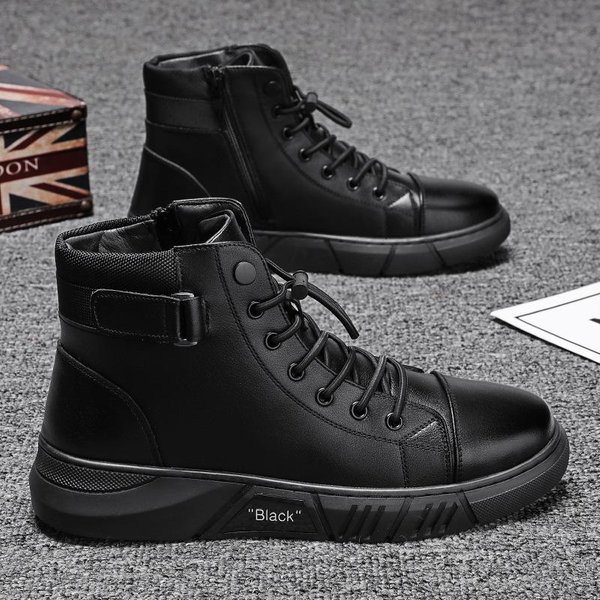 Botas De Moto Para Hombre, CóModas Botas De Plataforma, Tallas Grandes 39-48, Nuevas Botas Altas De Cuero Para Exteriores, Zapatos Impermeables De Moda Para Hombre 45 Gray-image