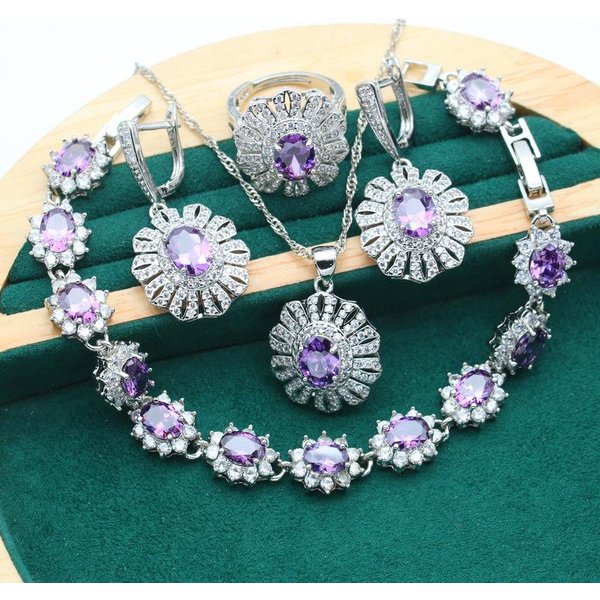 JoyeríA Circonita Pulsera Collar Pendientes Anillo Abierto Juego De JoyeríA Gray-image
