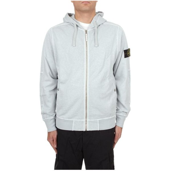 Stone Island Ss24 Jednokolorowa Bluza Z Kapturem Na Zamek Z Logo DłUgi RęKaw MęSka Bluza BłęKitna 801563160-V0141 L White-image