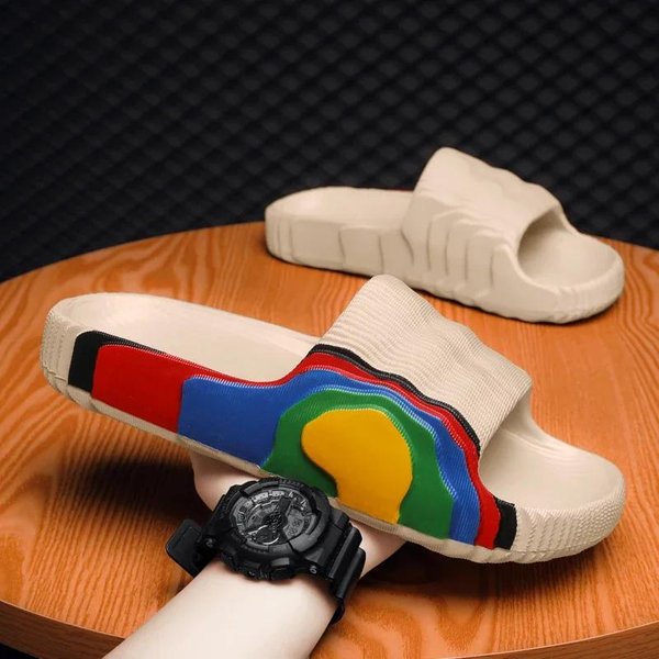 Zapatillas De Verano Para Hombre EVA Ocio Parejas Antideslizante Playa Interior BañO Pisos Exterior Diapositivas Graffiti Suela Gruesa Creativo Casual 33-34 Beige-image