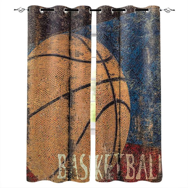 EnvíO Gratis Barato NiñOs Deportes Cancha De Baloncesto Cortina De Ventana Moderna Para DecoracióN De Sala De Estar Dormitorio Textiles Para El Hogar Cortinas 2PCS W75 X H166(Cm)X2&Hook-image