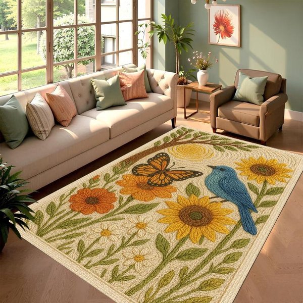 SłOnecznikowy Kwiatowy Dywanik Ze Sztucznego Splotu Naturalny OgróD Dekoracja Domu Dywan Do Salonu Sypialni MięKki AntypośLizgowy Mata Ochronna Na PodłOgę 120X160Cm-image