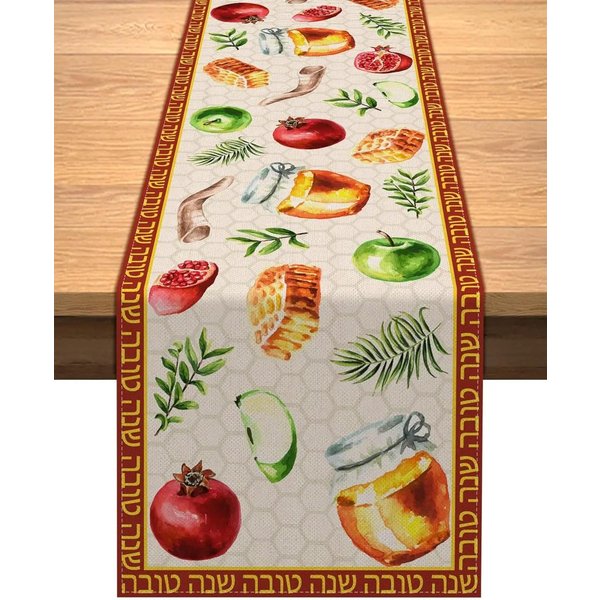 BieżNik Na Stół Rosh Hashanah Dekoracja Na Imprezę ŻYdowskiego Nowego Roku Wielokrotnego UżYtku Shana Tova Dekoracja Domu Kuchnia Stół Jadalny 150X33Cm-image
