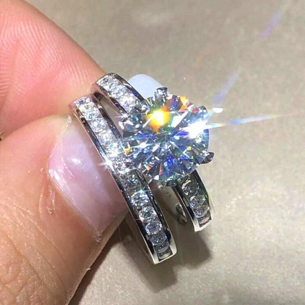 Huitan Precioso Anillo De Circonita Brillante Para Mujer Moda Accesorios De Dedo Apilables Dobles Para Ceremonia De Boda Fiesta 10-image