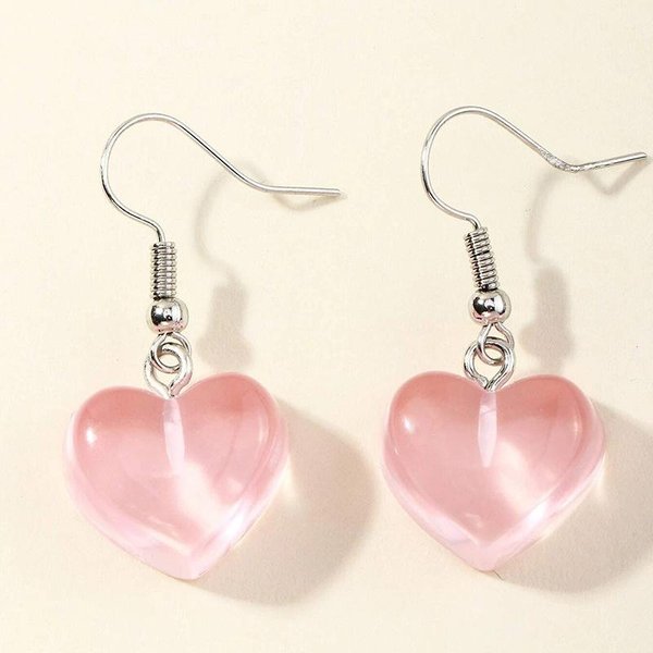 Pendientes De Resina Con Forma De CorazóN De MelocotóN Y Perla, Pendientes De Amor VersáTiles Con Temperamento Dulce Y Lindo Para Mujer Color Rosa-image