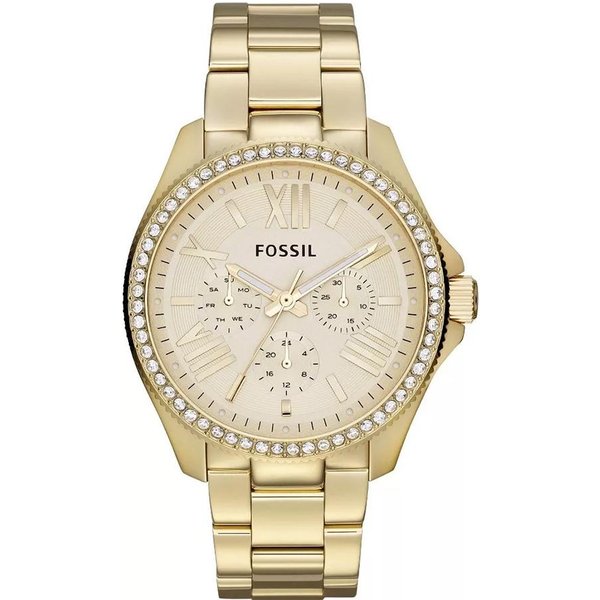 Fossil Zegarek Damski Kwarcowy - 42Mm ZłOta Tarcza & Pasek Z Prawdziwej SkóRy, Wodoszczelność 50M AM4482 ZłOty-image