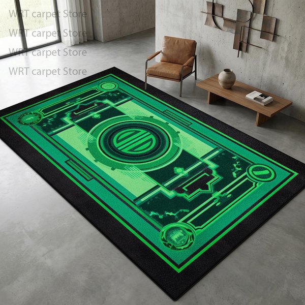 Cyberpunkowy Neonowo Zielony Geometryczny Dywanik Dekoracja Light Luxury Do Domu MożNa Prać W Pralce Dywan Do Salonu Sypialni Dywaniki PrzyłóżKowe 2.6X3.9Ft(80X120Cm)-image