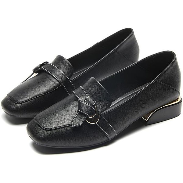Zapatos De Cuero PequeñOs Para Mujer VersióN Coreana Combinable Nuevos Zapatos Individuales TacóN Grueso Temperamento FrancéS Punta Cuadrada No Cansan Los Pies Tacones Altos 36-image
