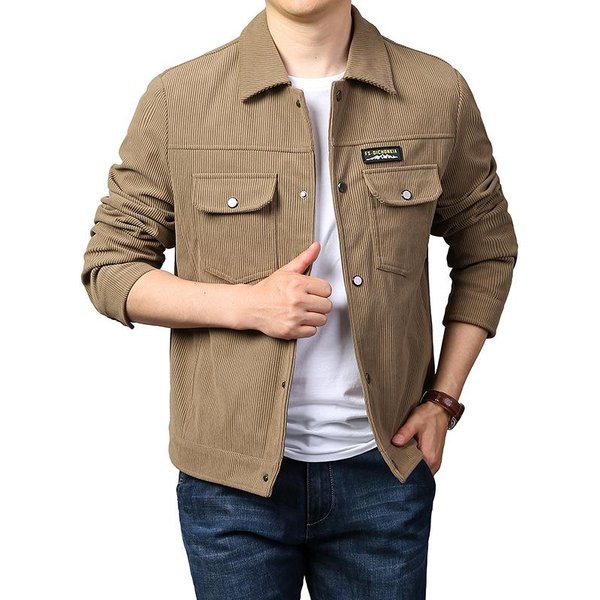 Chaqueta Nueva Para Hombre Chaqueta Juvenil Moda Corta Solapa Felpa Chaqueta De Trabajo 4XL Beige-image