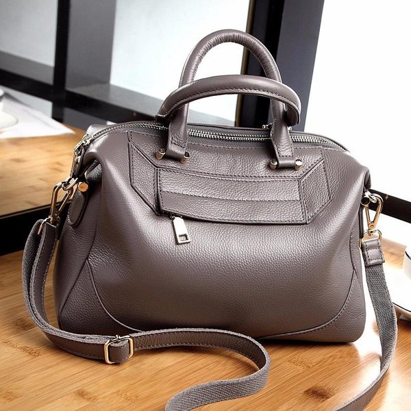 SkóRzana Torba Damska Europejska I AmerykańSka Torba Boston Do RęKi Torba Crossbody Torba Na Ramię Retro Gray-image