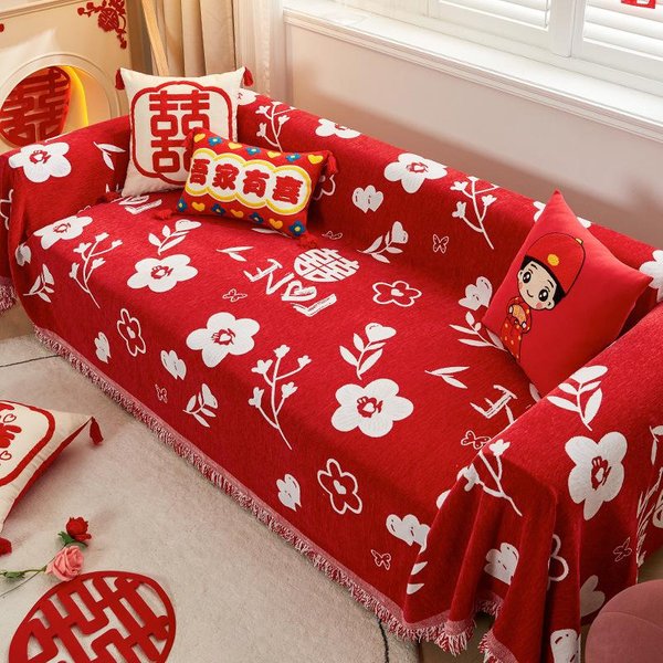 China Rojo Chenilla Funda De Sofá Tela Funda Manta De Sofá Cubierta Completa Universal Toalla Cubre Sofá Antipolvo Funda CojíN De Sofá 180X130Cm 1Pcs-image