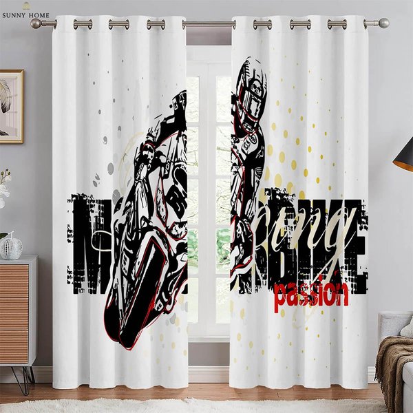 Cortinas Impresas En 3D De Motocicleta Genial 100% PoliéSter Dormitorio Sala De Estar Cocina Club DecoracióN De Ventana Cortinas 2 Piezas W50Xh140(Cm)X2Pcs&Rod Pocket-image