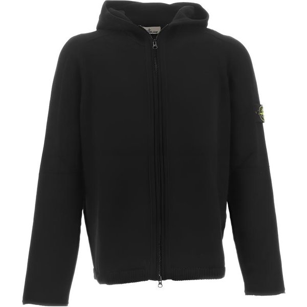 Stone Island Color SóLido Con Capucha Y Cremallera Manga Larga Jersey Tejido SuéTer Para Hombre Negro 7915509A3-V0029 XL-image