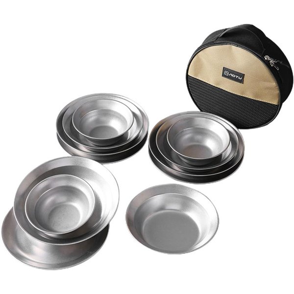 Juegos De Vajilla Para Acampar Platos Y Cuencos Reutilizables De Acero Inoxidable Para Acampar Al Aire Libre Y Hacer Senderismo 12Pcs-image