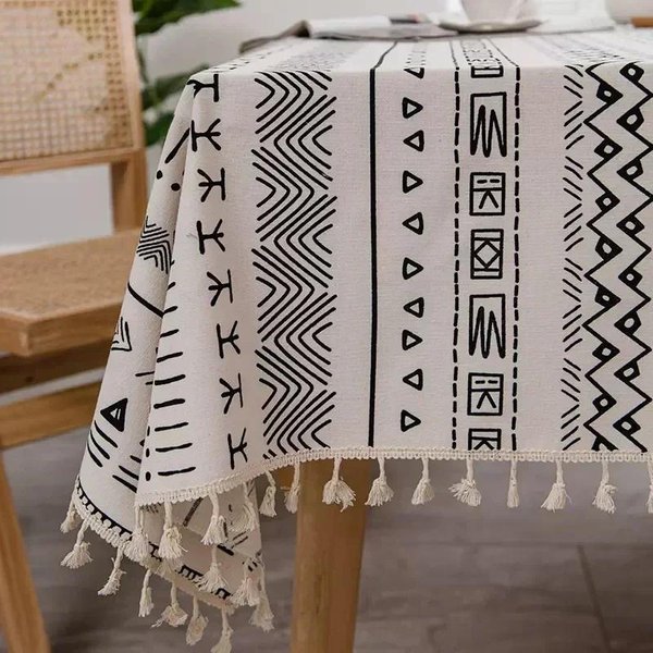 Mantel Bohemio Impermeable Para Mesa Rectangular Cubiertas De Mesa De AlgodóN Lino Mesa De Cocina Comedor Cubierta De Mesa Mantel Mat 120X120Cm-image