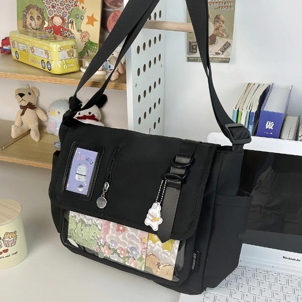 Bolsos Escolares Japoneses Harajuku Para Adolescentes Nueva Bolsa Transparente Itabag Bolso Cruzado Placa De ExhibicióN De Insignias DIY Bolsa Ita Only Bag NO Toys White-image