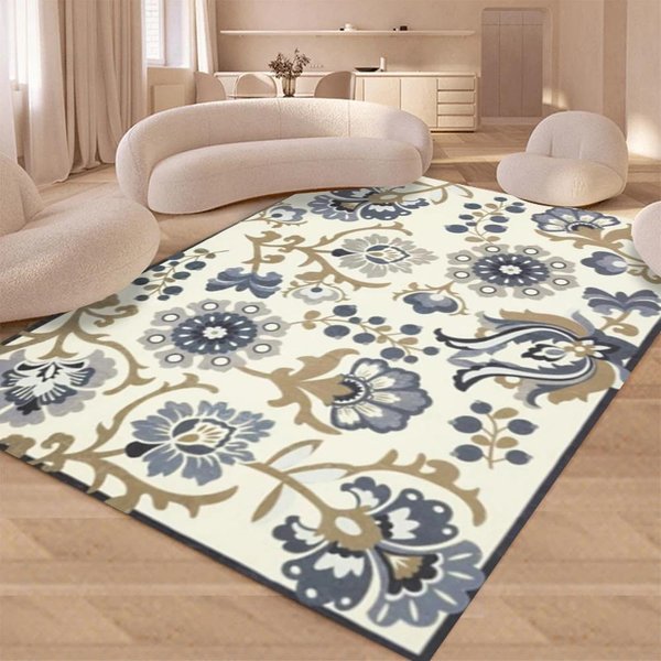 Retro Kwiatowy WzóR Dywan AntypośLizgowy MięKki Dywan Do Sypialni Salonu Kuchni Stolika Kawowego Mata PodłOgowa Dywan WewnęTrzny MożNa Prać W Pralki 50X80CM Gray-image