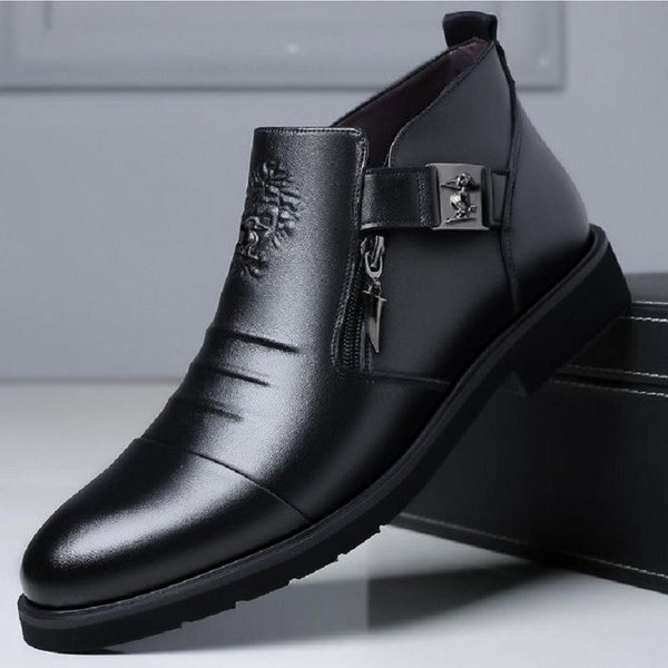 Nowe Brytyjskie Oryginalne SkóRzane Buty MęSkie Brytyjskie Biznesowe Formalne SkóRzane Buty MęSkie Wysokie Plus Aksamitne Buty MęSkie Ze SkóRy BydlęCej 44 Black-image