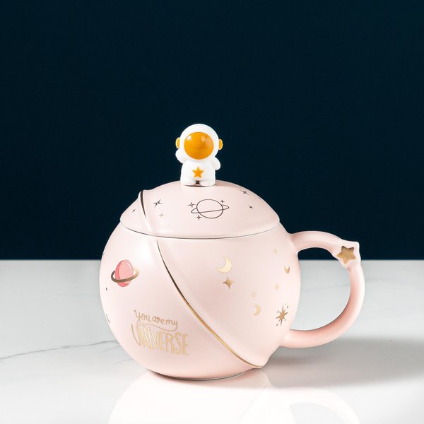 Kubek Ceramiczny Astronauta Kubek Planeta Kreatywny Personalizowany Kubek Na Wodę PamiąTkowy Kubek Na Prezent Kubek Do Kawy 400Ml Cup + Lid + Spoon-image
