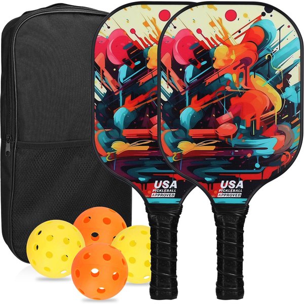 Juego De Raquetas De Pickleball De Fibra De Vidrio Juego De Paletas De Pickleball De 2 Raquetas Y 4 Pelotas De Pickleball Varios Colores-image