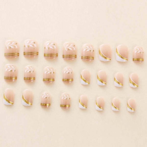 Puntas De UñAs Para Manicura Francesa, UñAs Postizas Cuadradas Cortas Color Nude, Punta Blanca Francesa Puntiaguda Con DiseñO Minimalista De LíNea Dorada Suministros De Arte Para UñAs-image