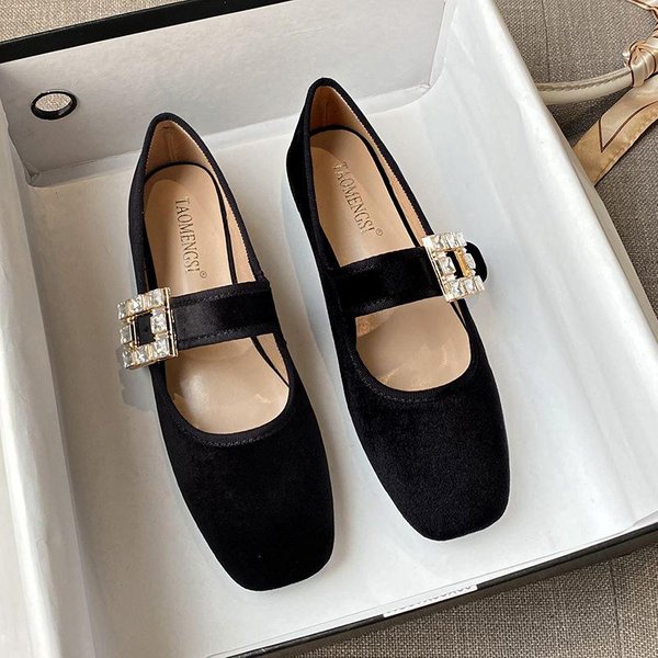 Zapatos Planos Tipo Ballet Con Hebilla Cuadrada Y Diamantes De Agua, Zapatos Individuales Para Mujer, Zapatos Mary Jane 43 Black-image