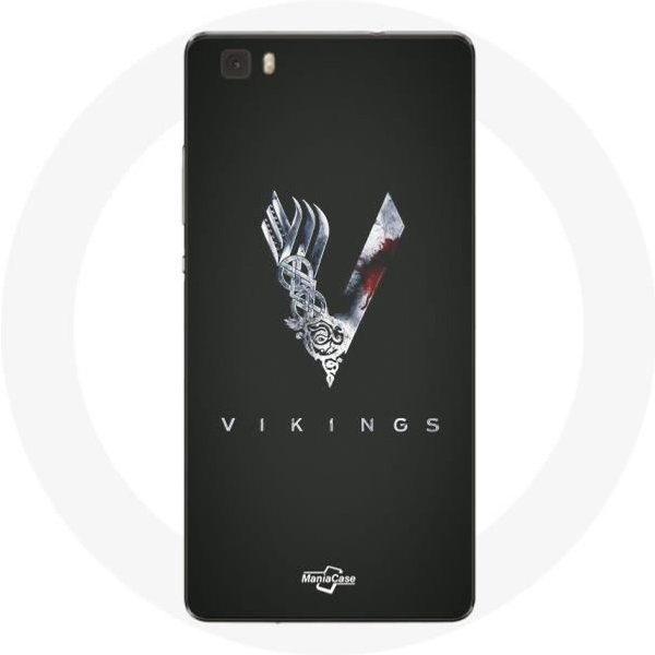 Funda Para Huawei P8 Vikingos Serie Temporada 6 Logo V Espada Gris Fondo Negro-image