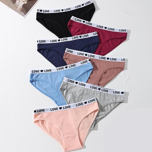7 Sztuk/Zestaw Damskich BawełNianych Majtek Seksowne MięKkie Paski Majtki śLiczne Litery DziewczęCe Majtki Damskie OddychająCe RozciąGliwe Bielizna XS-XL M-image