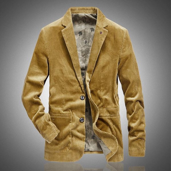 Wiosenny I Jesienny Nowy Garnitur Z Kordu Retro Casualowa PłAska Kurtka MęSki Jednolity Kolor Garnitur 4XL Brown-image