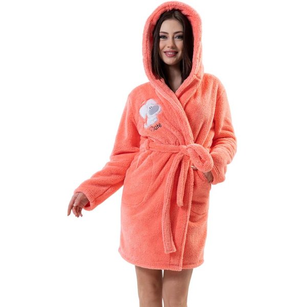 Szlafrok Damski Gruby KróTki Kaptur Pluszowy M Pink-image