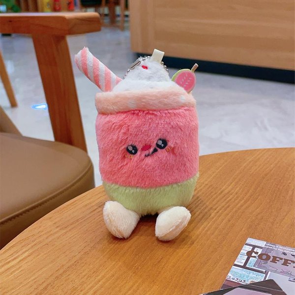 Uroczy KreskóWkowy Kubek Na Lody Smoothie Pluszowy Breloczek Kawaii KreskóWkowa Pluszowa Lalka Wisiorek Breloczek Do Kluczy Torebka Plecak Dekoracja Prezent-image