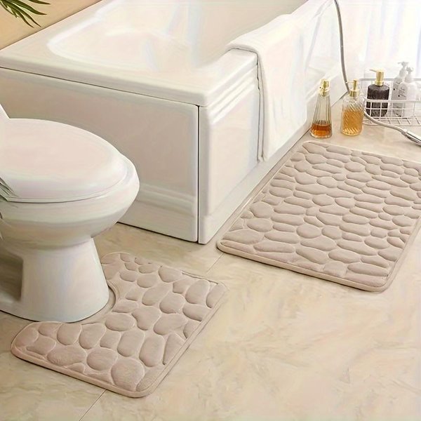 2 Piezas/Juego Alfombrilla De BañO SúPer Absorbente Antideslizante Suave Alfombras De BañO Alfombrillas De BañO SúPer Absorbentes De Agua Azul Marino-image