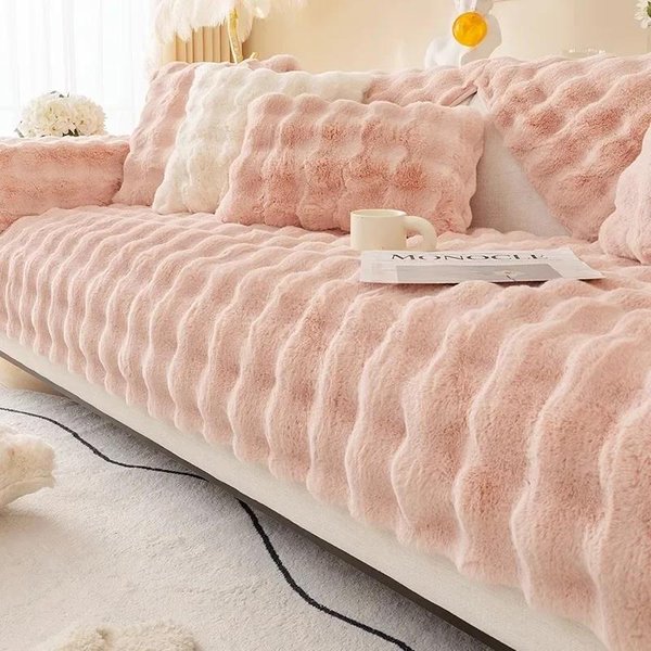 Funda De Sofá Gruesa De Felpa De Conejo, Fundas De Toalla Para Sofá De Color SóLido NóRdico, Fundas De Sofá Antideslizantes, Toalla Para DecoracióN Para Sala De Estar 1Pc 30X50 Pillowcase-image