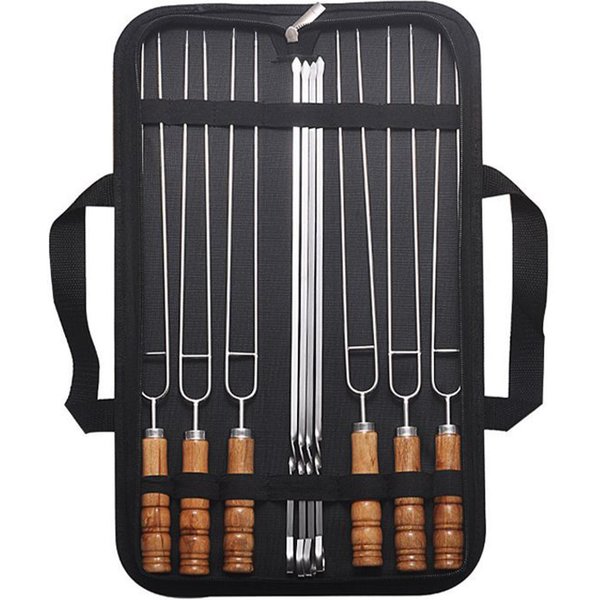Brochetas Para Barbacoa 201 Acero Inoxidable Forma De U Reutilizables Palitos Tenedor Para Barbacoa Con Mango De Madera Para-image