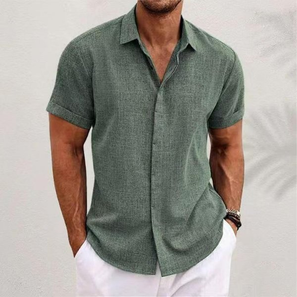 Camiseta De Lino De Manga Corta Para Hombre Camiseta Interior Holgada De Color SóLido Camisa De Manga Corta De AlgodóN Y Lino Camisa De Manga Corta Para Hombre De Playa Tallas Grandes 3XL Verde-image