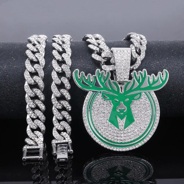 Naszyjnik Z Wisiorkiem W KształCie GłOwy Jelenia Hip Hop, Z KryształOwym łAńCuszkiem KubańSkim 13Mm Hiphop Iced Out BłYszcząCe Naszyjniki MężCzyźNi Kobiety ZwierzęCy Amulet BiżUteria-image
