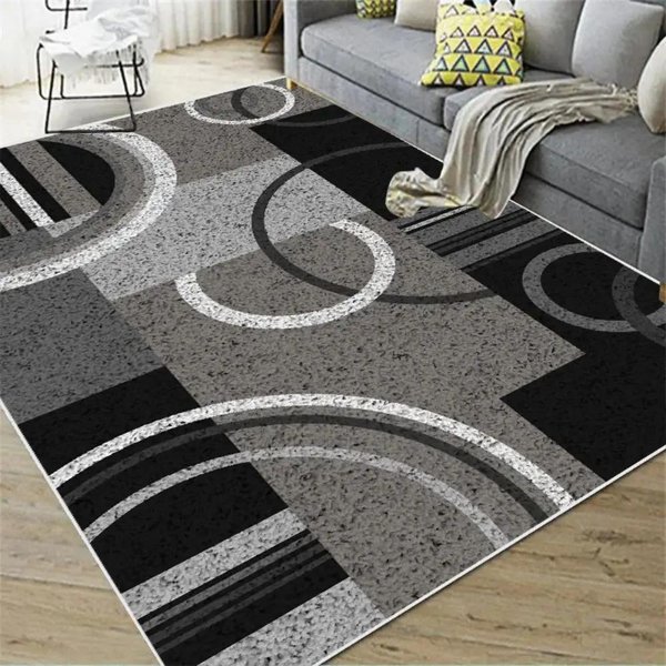 Nowoczesny Geometryczny OkrąGłY Dywanik Do Przedpokoju Czarny Szary BiałY AntypośLizgowy Zmywalny MięKki Dywanik PodłOgowy Do Salonu Sypialni 50X80Cm 20X31Inch-image