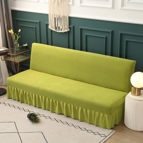 RozciąGliwy BezręKawnik Pokrowiec Na Futon Ze SpóDnicą ŻAkardowy Pokrowiec Na Sofę Futon Pokrowiec Na Kanapę Pokrowiec Na Sofę Do Salonu Ochraniacz Mebli S 120-145Cm Yellow-image