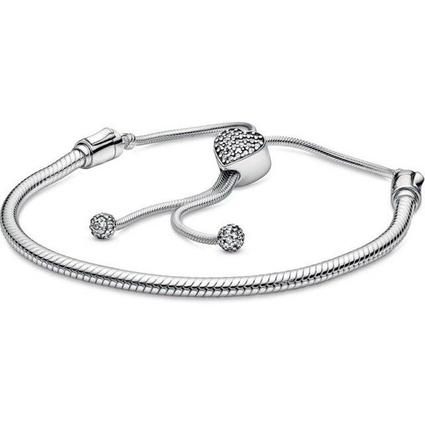 Pulsera Ajustable De Cuentas Con CorazóN Y Estrella De Pavé Y Cierre Deslizante, Ajuste De Brazalete De Plata De Ley 925, Abalorio De Cuentas, JoyeríA DIY White-image