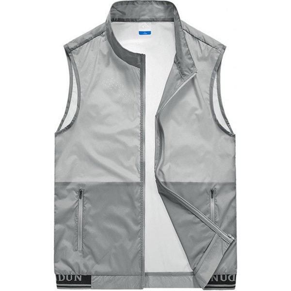 Chaleco De Verano Para Hombre, Chaleco Sin Mangas Con Solapa Con Cremallera Y Dos Bolsillos, Chaleco De Malla De Color SóLido Para Exteriores XXL Gris-image