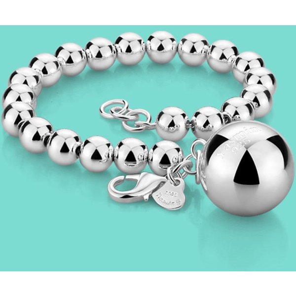 Pulsera De Plata De Ley 925 Para Mujer, Pulsera éTnica Con Colgante De Bola Y Cuentas, JoyeríA De Plata Con Dije Para Mujer, Cadena De 20 Cm, Plata Maciza 6Mm19Cmhollow White-image