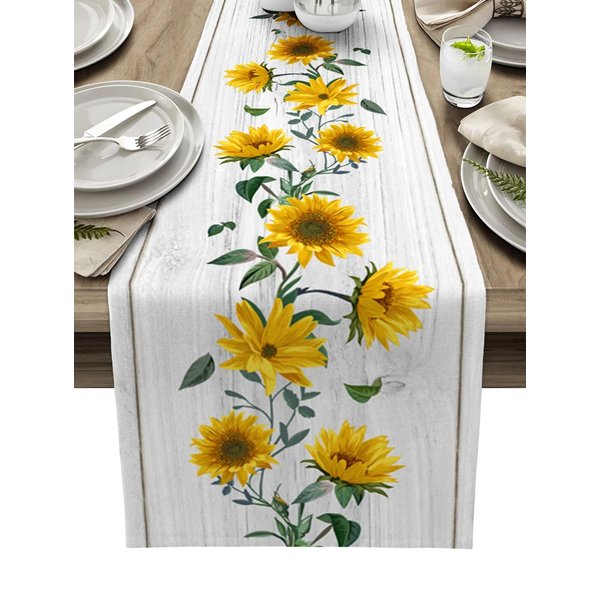 Corredor De Mesa De Lino Retro Con Grano De Madera De Girasol DecoracióN De Mesa De Cocina Corredores De Mesa De Comedor Estilo Granja Decoraciones Para Bodas Y Fiestas 150X33Cm-image